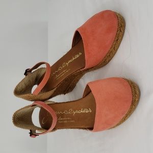 Gaimo Espadrilles Women's Coral Suede Platform Heel Ankle Buckle Shoe Size 41